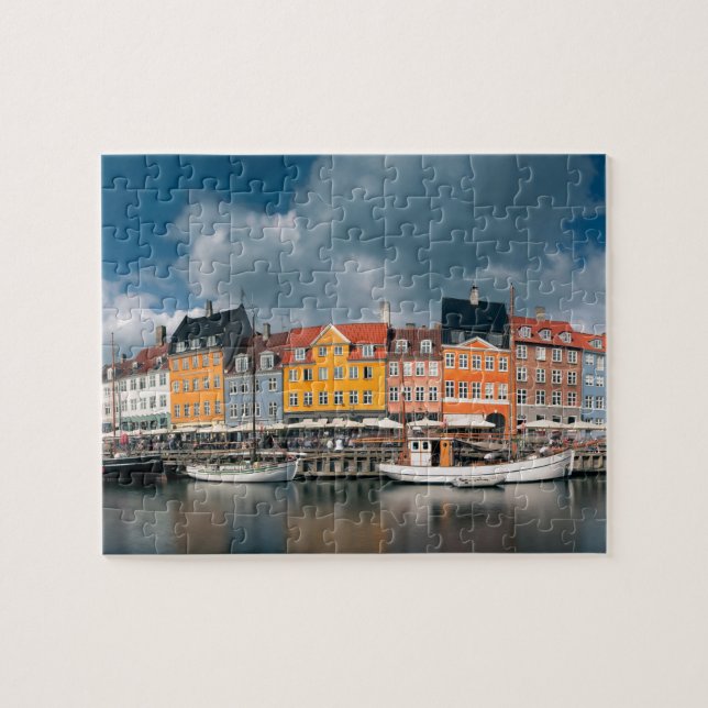 Farbige Nyhavn Wasserfront Kopenhagen Dänemark Puzzle (Horizontal)