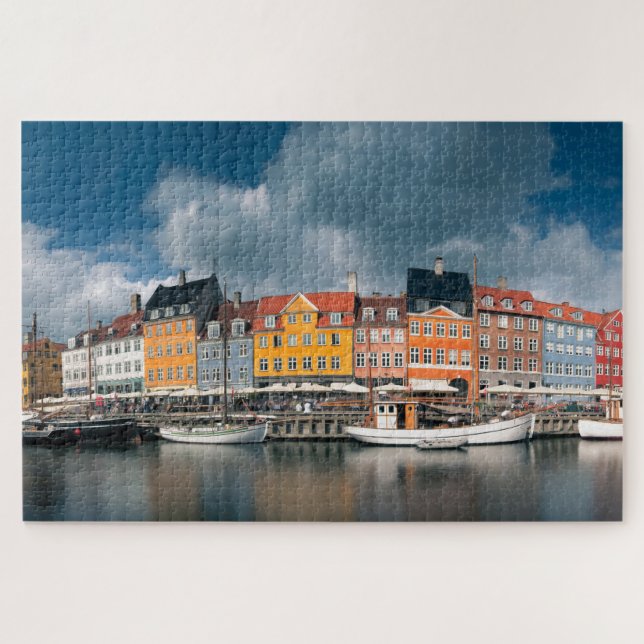 Farbige Nyhavn Wasserfront Kopenhagen Dänemark Puzzle (Horizontal)