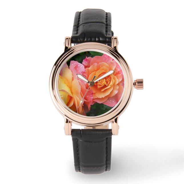 Farbige Ober-Rose Foto Armbanduhr (Vorderseite)