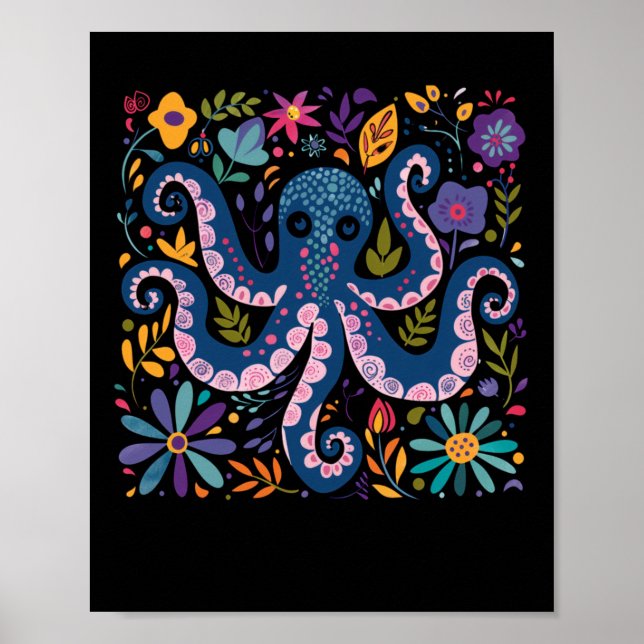 Farbige Octopus-Illustration Poster (Vorne)