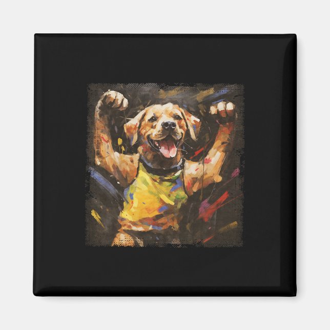 Farbige Ölgemälde eines kickboxenden Labradorhunde Magnet (Vorne)