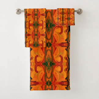 Farbige, orange braune Pinselformen Abstrakt Badhandtuch Set