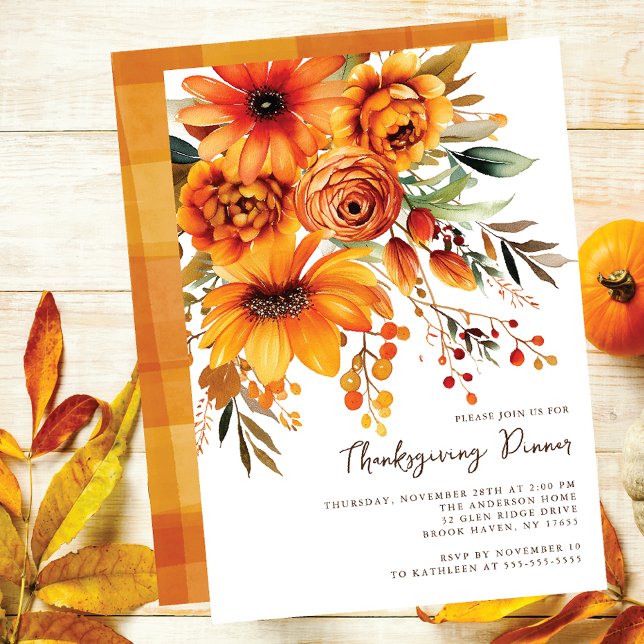 Farbige Orange Fall Blume Erntedank Einladung (Von Creator hochgeladen)