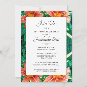 Farbige Orange Lilly Oma Geburtstag Floral  Einladung