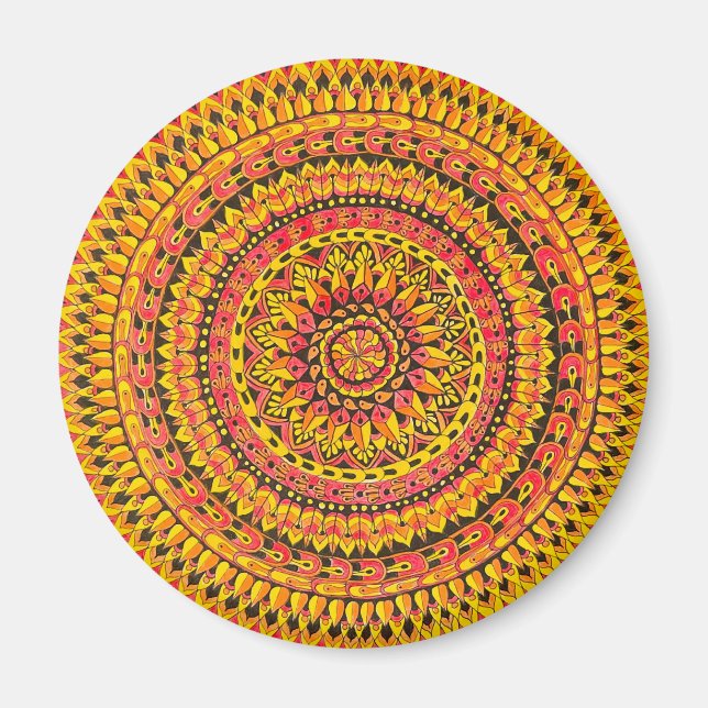 Farbige Orange Mandala Originalkunst  Magnet (Vorne)