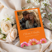 Farbige Orange Rosa Florale Foto Save-the-Date-Kar