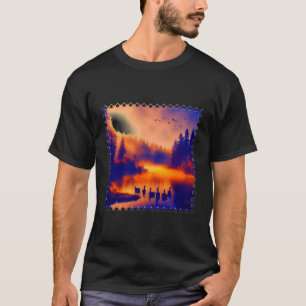 Farbige Orange Sonnenuntergang mit Enten auf einem T-Shirt