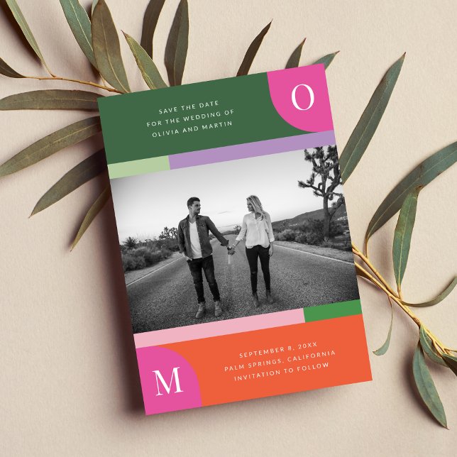 Farbige Orange und rosa Fett Save the Date hell (A bold and colorful save the date design, perfect for a variety of vibrant wedding themes.)