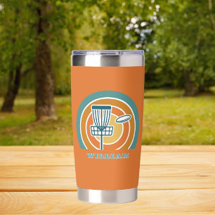 Farbige orangefarbene Retro Disk Golf Thermobecher