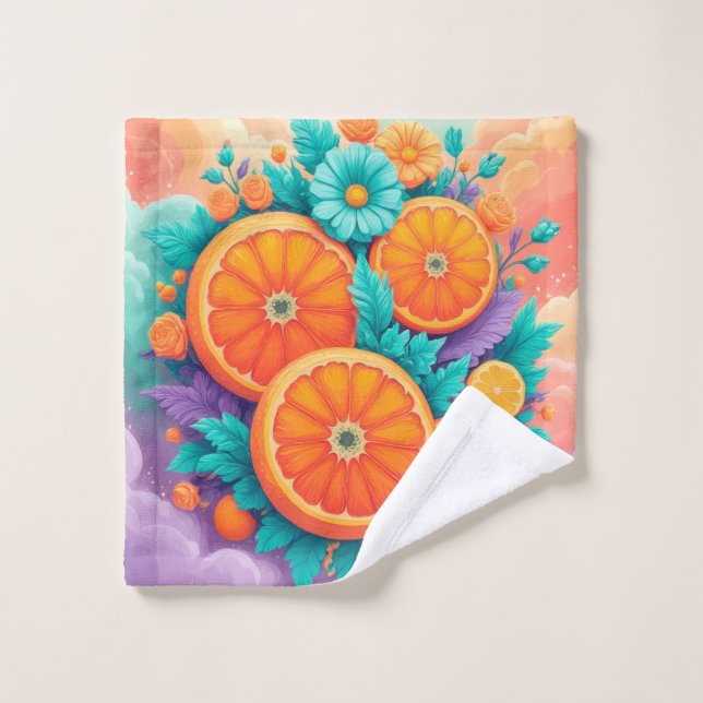 Farbige Orangen Badhandtuch Set (Waschlappen)