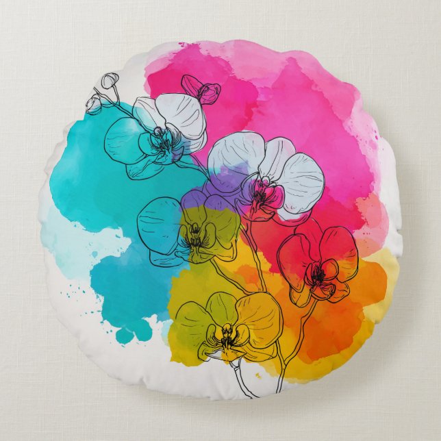 Farbige Orchidee rund um das Kissen (Vorderseite)