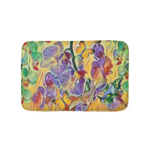 Farbige Orchideen Blume Schmetterlinge Aquarell Badematte