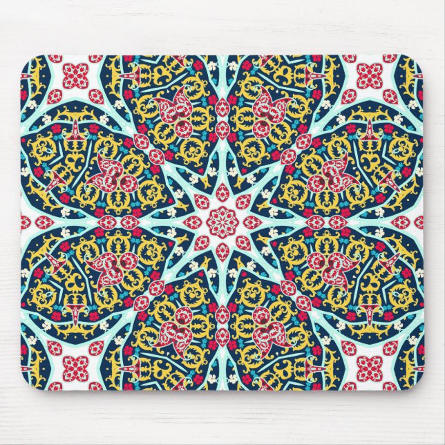 Farbige ornamentale Rosetten-Mandala-Kunst Mousepad (Vorne)