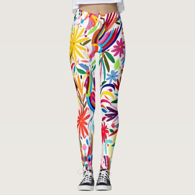 Farbige Otomi-Printmedien, Blumen-/Tiermuster Leggings (Vorderseite)