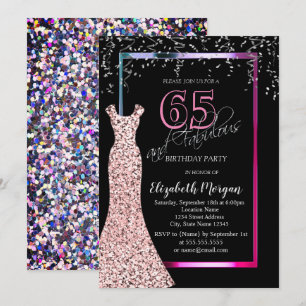 Farbige Pailletten Rose Gold Kleid 65. Geburtstag Einladung