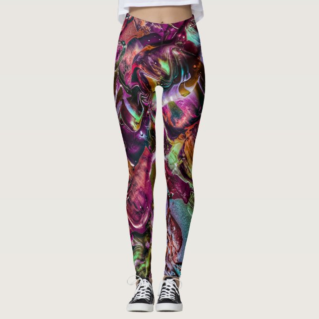 Farbige Paint Splash Abstrakter Regenbogen Leggings (Vorderseite)