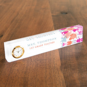Farbige Paint Spritzer Personalisiert Teacher Namensplakette