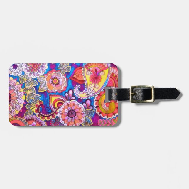 Farbige Paisley Acryl-Gepäckmarke Gepäckanhänger (Vorderseite horizontal)