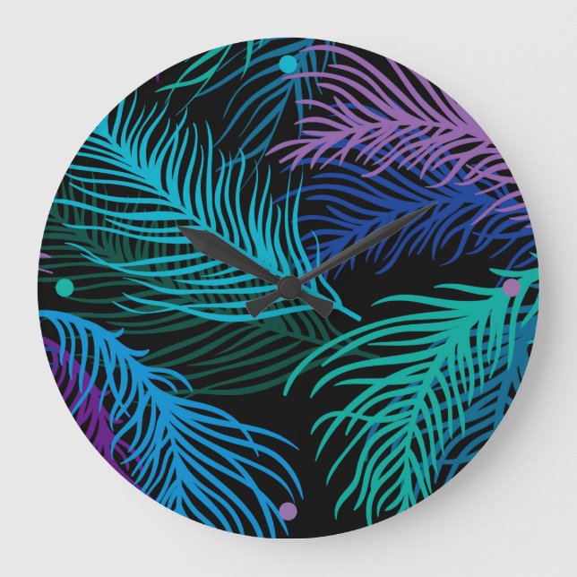 Farbige Palm-Blätter Große Wanduhr (Vorderseite)