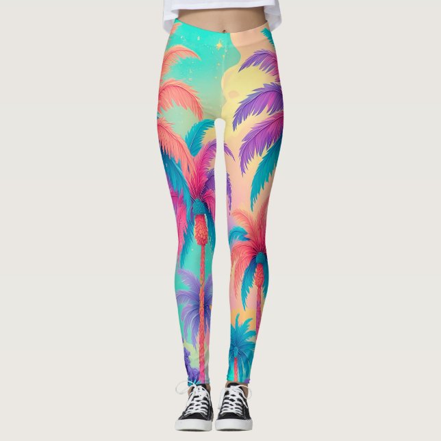 Farbige Palmen Leggings (Vorderseite)