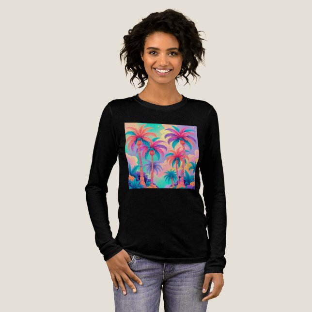 Farbige Palmen Tri-Blend Shirt (Volle Vorderseite)