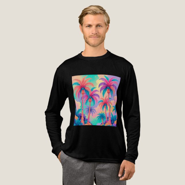 Farbige Palmen Tri-Blend Shirt (Volle Vorderseite)