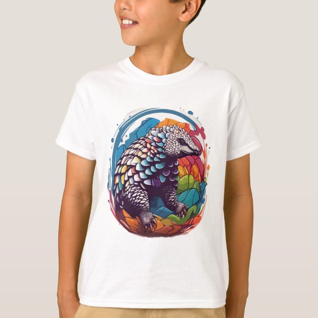Farbige Pangolin Wasserfarbe T-Shirt (Vorderseite)