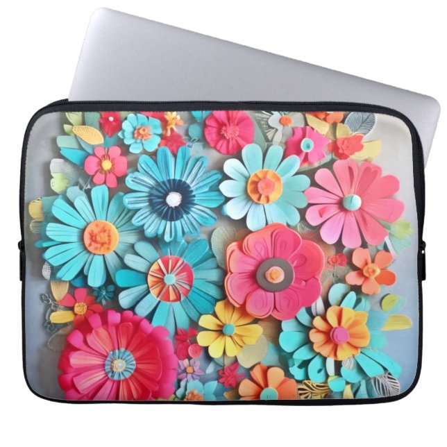 Farbige Papier Blumenkunst Laptopschutzhülle (Vorderseite)