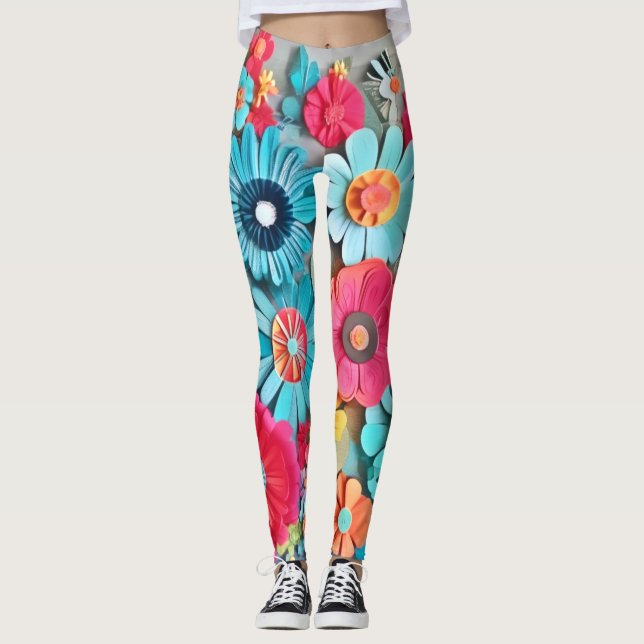 Farbige Papier Blumenkunst Leggings (Vorderseite)