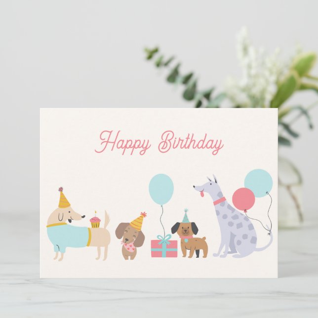 Farbige Party-Hunde Feiertagskarte (Stehend Vorderseite)