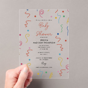Farbige Party-Konfetti-Baby-Shower Acryleinladungen
