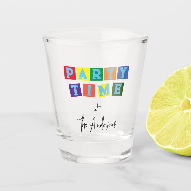 Farbige PARTY-ZEIT Personalisiert Schnapsglas (Vorderseite)
