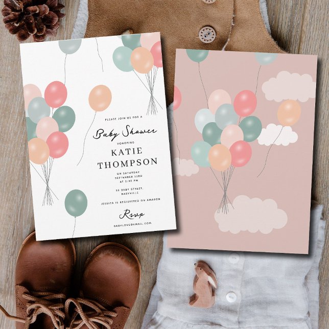 Farbige Pastel Party Balloons Babydusche Einladung (Colorful Pastel Party Balloons Baby Shower Invitation)