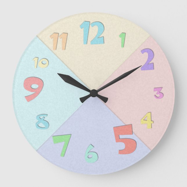Farbige Pastell-Baupapier Große Wanduhr (Vorderseite)