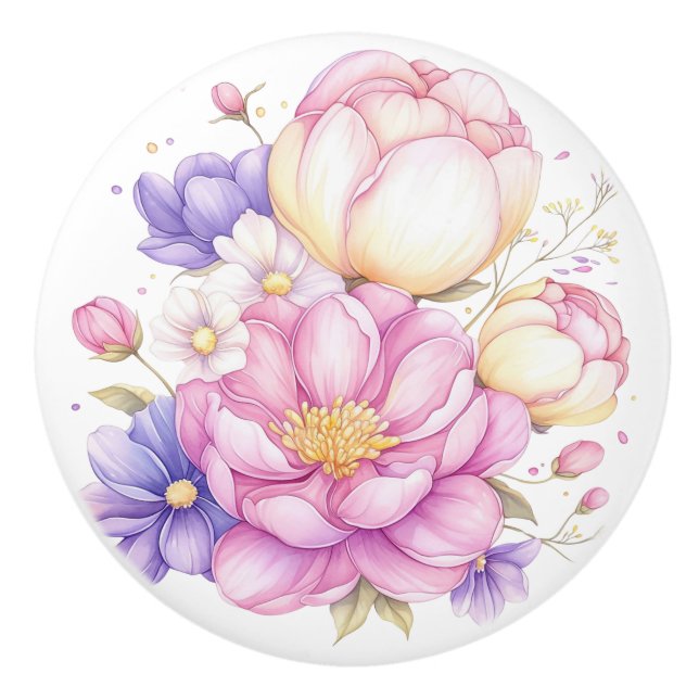 Farbige Pastell-Blume Blumenknochen Keramik Keramikknauf (Vorderseite)