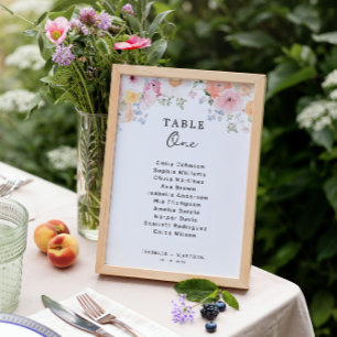 Farbige Pastell-Blumen-Hochzeit Sitzordnung Karte