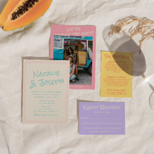 Farbige Pastell-Handschrift-Frühlings-Foto-Hochzei Einladung
