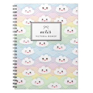 Farbige Pastell-Kawaii-Wolken-Muster Personalisier Notizblock