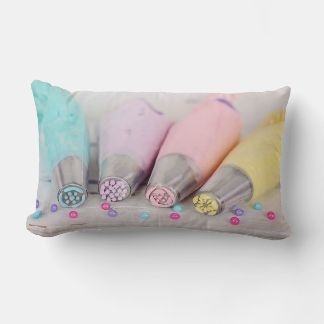 Farbige Pastell-Kuchen-Dekorationstools Fotografie Lendenkissen (Vorderseite)