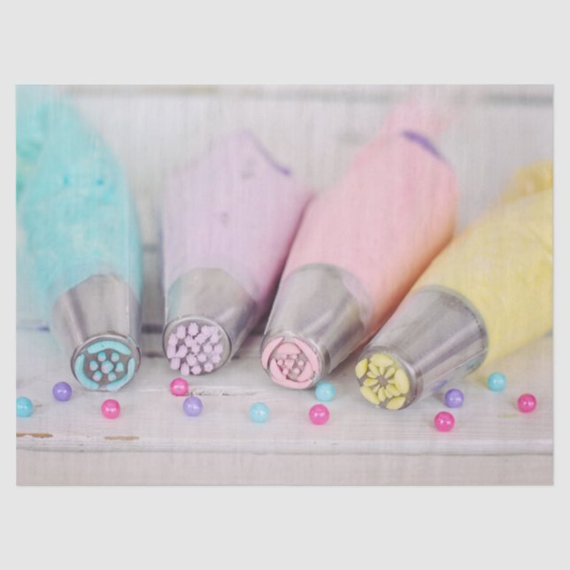 Farbige Pastell-Kuchen-Dekorationstools Fotografie Seidenpapier (Vorderseite)