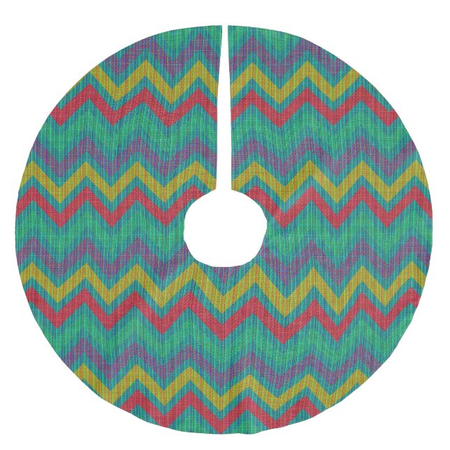 Farbige Pastell Retro Zickzack Blau Orange Gelb Polyester Weihnachtsbaumdecke (Vorderseite)