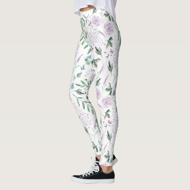 Farbige pastellfarbene Blume Märchenmuster Leggings (Links)