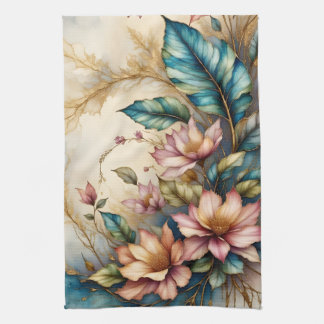 Farbige pastellfarbene Blumen und Blätter Geschirrtuch