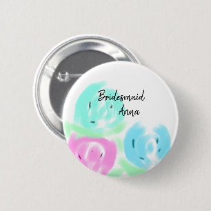Farbige pastellfarbene Wasserfarbe Blumen Brautjun Button