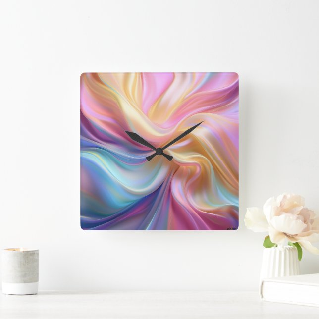 Farbige Pastellseide Quadratische Wanduhr (Zuhause)