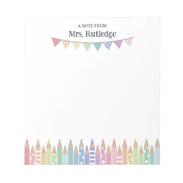 Farbige Pastellstifte von der Lehrerin Notizblock (Vorderseite)