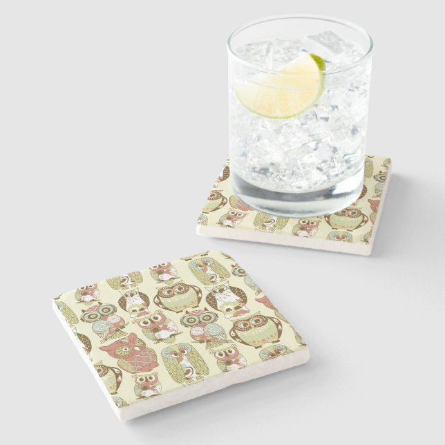 Farbige Pasteltöne Retro Blumenmuster Muster Steinuntersetzer (Seitenansicht)