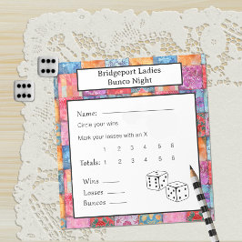 Farbige Patchwork-Druck Bunco-Nacht Notizblock