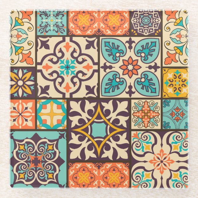 Farbige Patchwork-Islam-Motive-Tile Glasuntersetzer (Vorderseite)