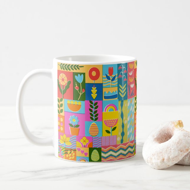 Farbige Patchwork-Rahmung vintage Kaffeetasse (Mit Donut)